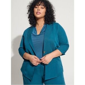 NWT Torrid Teal Studio Linen Blend Blazer 3/4 Sleeves Pockets Wm 3x 22/24 Career